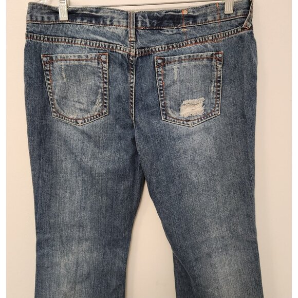 Mossimo Jeans Blue Denim Mid Rise Modern Boot Cut Distressed‎ Womens 15 34x32 - Picture 7 of 16